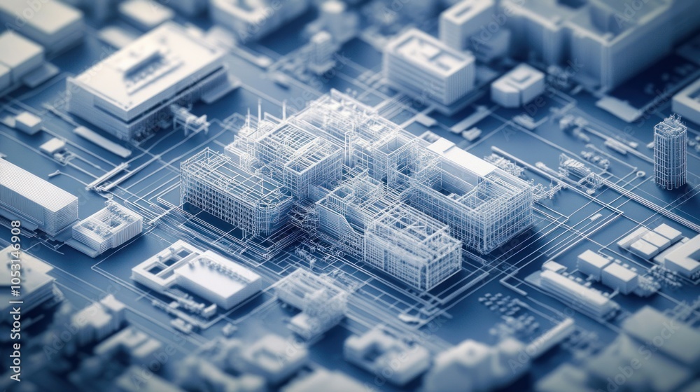 Blueprint-style 3D mapping, isometric view for technical clarity Blueprint-style 3D mapping, isometric view for technical clarity