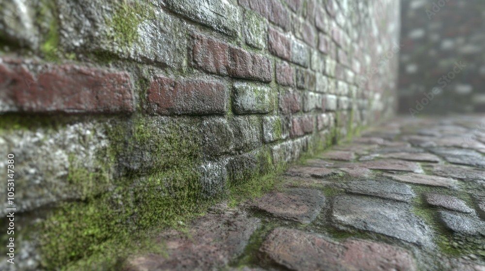 Brick texture with slight moss coverage and uneven aging for a natural look Brick texture with slight moss coverage and uneven aging for a natural look