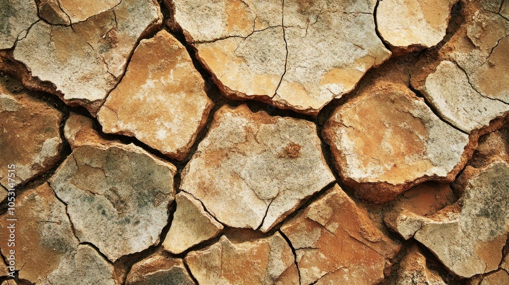 Broken stone surface with visible cracks and a natural rugged texture