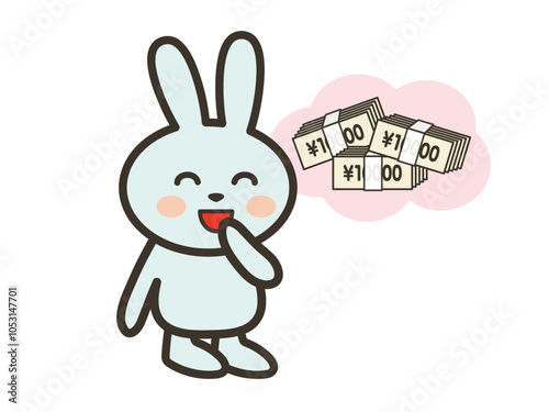 大金持ちを夢見るかわいいうさぎさんのイラスト