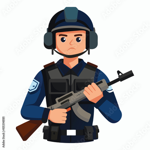 vector police officer wearing a helmet and ear protection