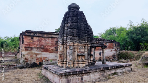 View of the Shiva Temple and monastery, built in the early 9th century AD, located in Terai, Shivpuri, Madhya Pradesh, India. photo