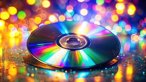 Bokeh Effect on Colorful CD Surface with Reflections and Light Play in a Soft Focus Background, Perfect for Music, Technology, and Art Themes