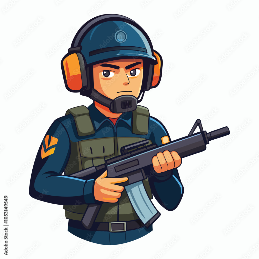 vector police officer wearing a helmet and ear protection vector police officer wearing a helmet and ear protection