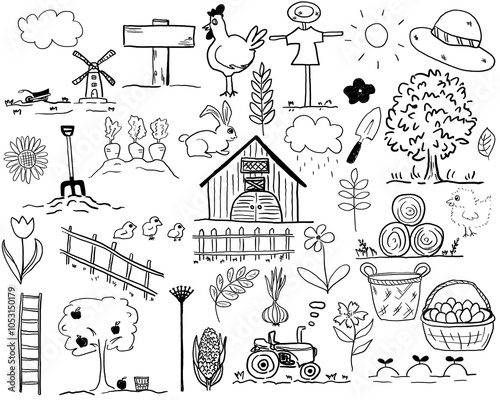 Hand-Drawn Farm Life Illustration Set (Transparent PNG)
