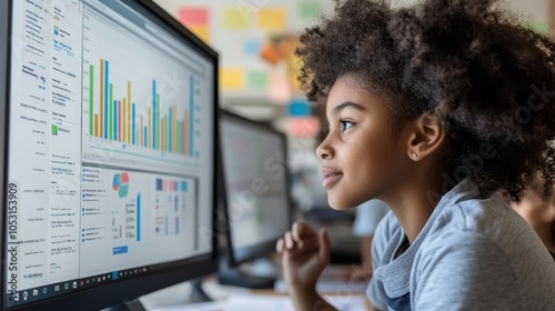 A teacher monitoring student progress through a personalized education platformâ€™s analytics dashboard.