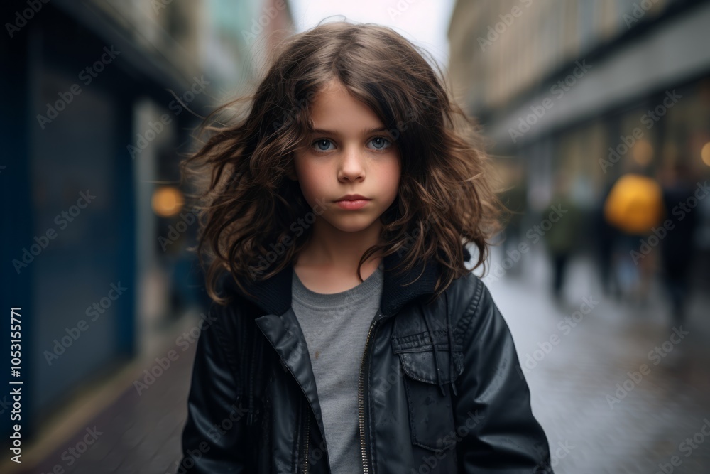 portrait of a beautiful young girl with long curly hair in the city portrait of a beautiful young girl with long curly hair in the city