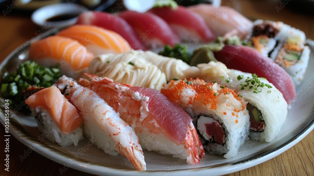 Assortment of Sushi on a White Plate Assortment of Sushi on a White Plate