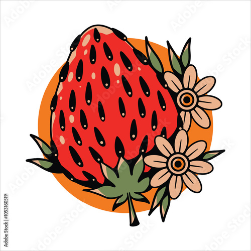 Strawberry Vintage Traditional Tattoo Design photo