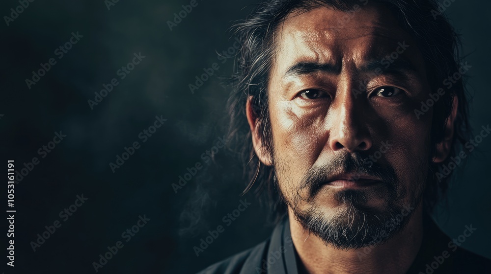 Close-Up Portrait of a Serious Japanese Man Close-Up Portrait of a Serious Japanese Man
