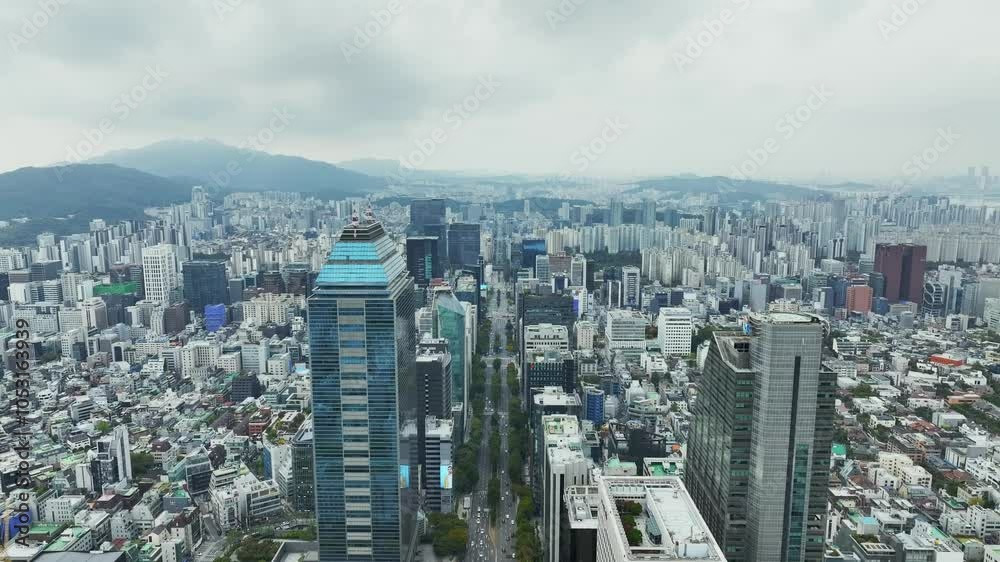 Drone View of Seoul city in South Korea, Gangnam financial district, Autumn 60fps Drone View of Seoul city in South Korea, Gangnam financial district, Autumn 60fps