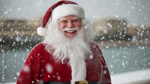 Jolly Santa Claus Spreading Christmas Magic in Snowy Bahraini Winter Wonderland