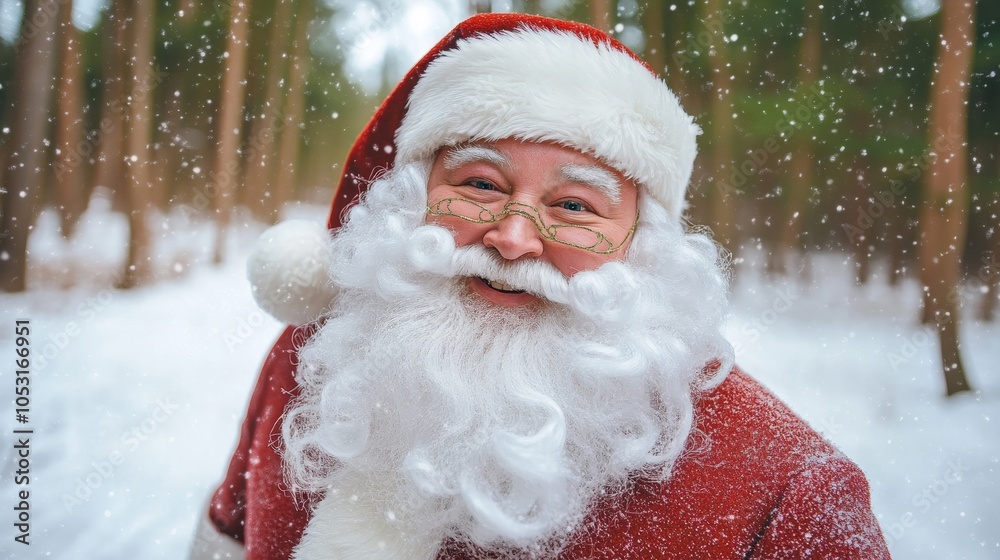 Cheerful Santa Claus Spreading Joy in a Snowy North Korean Forest Cheerful Santa Claus Spreading Joy in a Snowy North Korean Forest