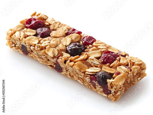 A chewy granola bar featuring oats, nuts, and dried fruits, perfect for a healthy snack or on-the-go energy boost.