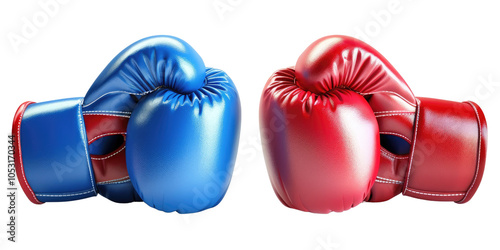 Blue and red boxing gloves, white isolate background..Transparent background
