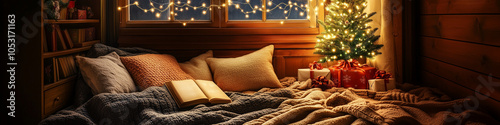 pillow and book with lights