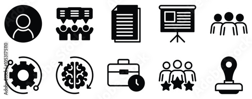 Office Icon Set Essential Solid Style Collection for Workplace Productivity