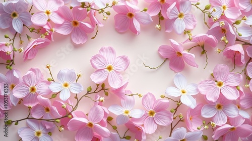 Delicate Pink and White Blossoms Arranged in a Romantic Frame, A Symphony of Soft Hues and Natural Beauty