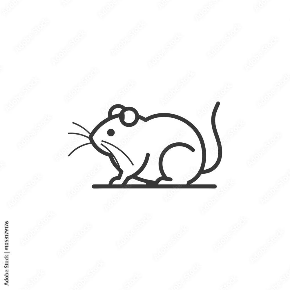 Fototapeta premium Line Drawing of a Sitting Mouse with Large Ears