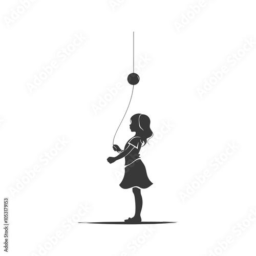 Silhouette of a young girl skipping rope