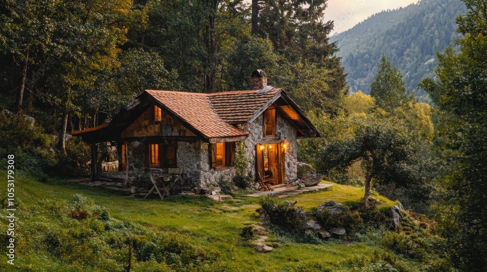 Fototapeta premium Cozy Cabin in the Woods