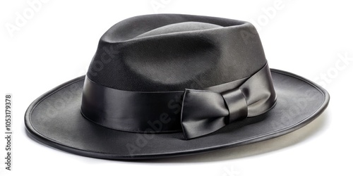 Stylish Black Fedora Hat with Satin Bow on White Background for Fashion and Sophistication