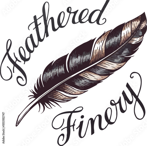 Gradient hand drawn fashion shop logo called Feathered Finery. Generative AI.