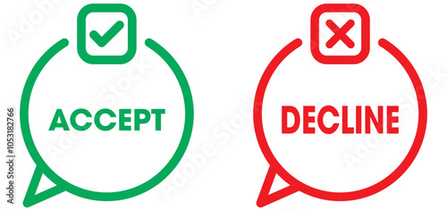 Accept and decline button. agree disagree to terms and condition. colourful buttons with tick and cross sign for app, website, ui. transparent png and vector illustration.