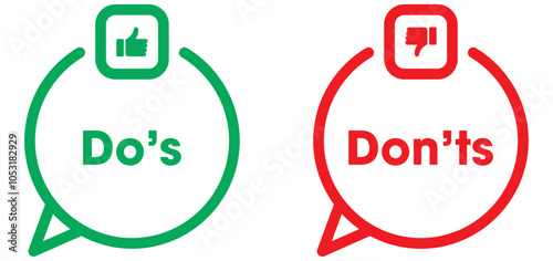 Do's and don'ts icon. to do and not to do symbol for guidelines and rules list. buttons with thumbs up and thumbs down sign. vector illustration on transparent background.
