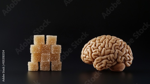 Brown sugar brain next to plain brain  sugar addiction metaphor photo