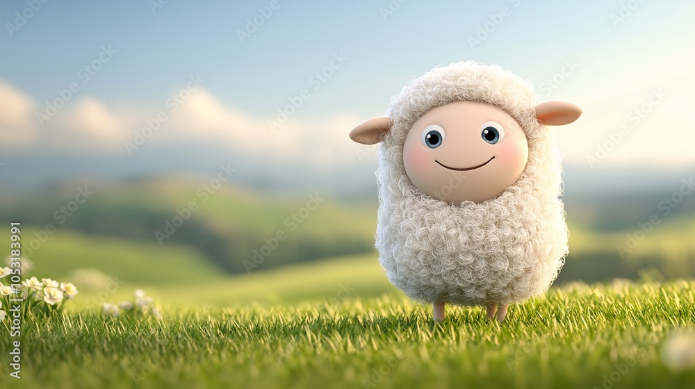 Cartoon Fluffy Sheep on a Sunny Meadow Cartoon Fluffy Sheep on a Sunny Meadow