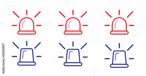 Alarm siren vector icon set. Emergency siren ambulance or police, outline symbol illustration on white background.