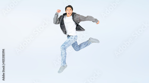 Wallpaper Mural ジャンプするカジュアルウェアの男性の全身写真（切り抜き背景透過PNGも販売しております。作成者リンクから「PNG」で検索してください） Torontodigital.ca