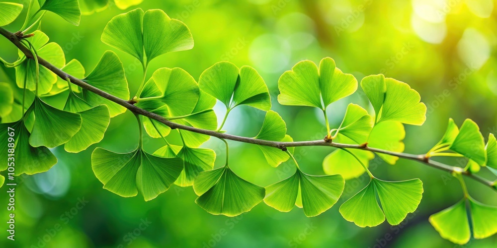 Vibrant, green ginkgo leaves on a tree branch , nature, foliage, plants, botany, outdoors, environment, seasonal, autumn, fall Vibrant, green ginkgo leaves on a tree branch , nature, foliage, plants, botany, outdoors, environment, seasonal, autumn, fall