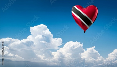 トリニダード・トバゴの国旗のハート型の風船と青空(Trinidad and Tobago flag heart-shaped balloon and blue sky.)
 photo