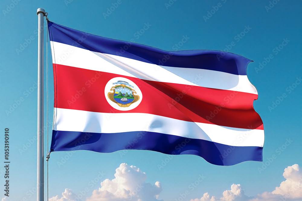 Obraz premium Costa Rica Flag Waving Against Clear Blue Sky