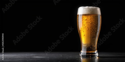 Glass of cold beer with water drops, isolated on black background , craft beer, alcohol, beverage, refreshing, pint, brewery photo