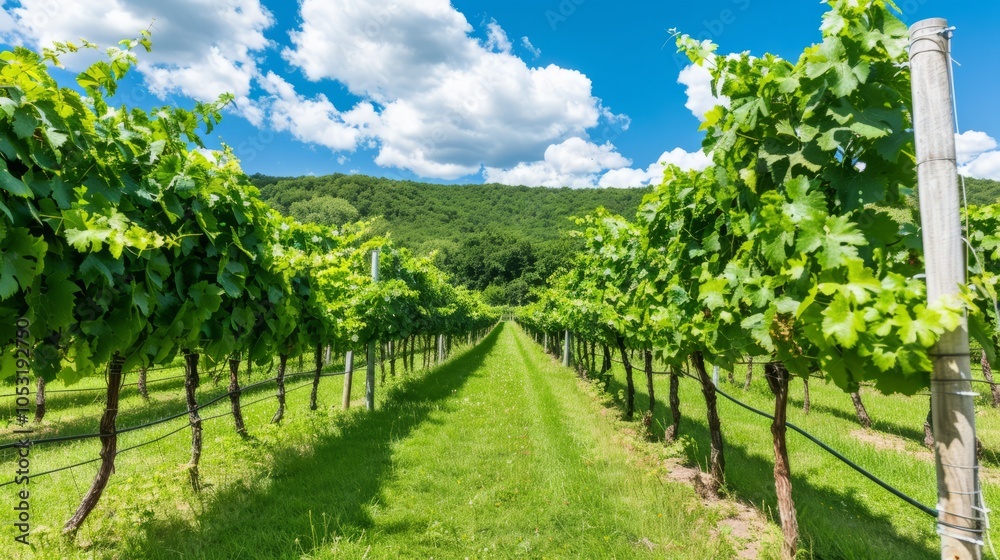 Vineyard rows on a sunny day. Vineyard rows on a sunny day.