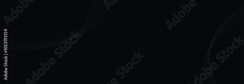 Abstract grey wavy lines on a black background. Vector modern black tech background template. Dotted wavy lines.