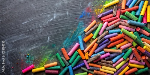 Colorful broken crayons scattered on a blackboard , crayons, broken, colorful, art supplies, education, creativity photo