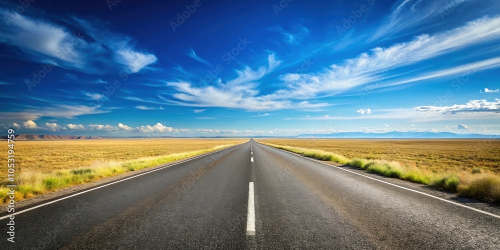 Road leading towards the horizon with a clear blue sky, road, horizon, sky, scenic, journey, pathway, destination, adventure Road leading towards the horizon with a clear blue sky, road, horizon, sky, scenic, journey, pathway, destination, adventure