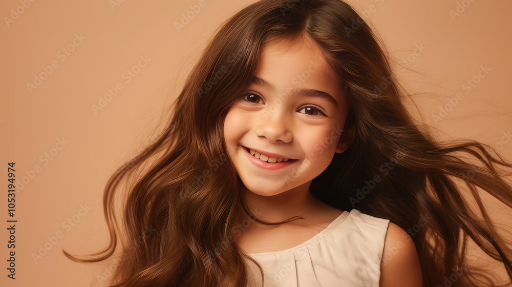 Portrait of smiling latin american girl child beige background. Portrait of smiling latin american girl child beige background.