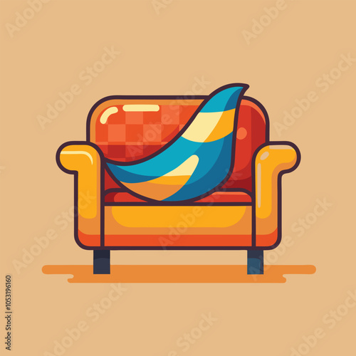 A cozy armchair with a striped pillow invites you to relax and unwind.
