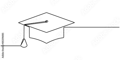 cap and diploma one line continous vector illustration, hand drawn line art vector illustration of graduation hat, graduation line art style vector illustration, Continuous one line drawing .