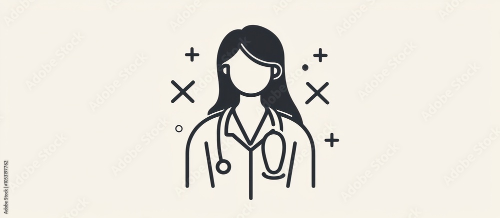 Doctor representation in a minimalistic line icon, designed for clarity in healthcare contexts. Doctor representation in a minimalistic line icon, designed for clarity in healthcare contexts.