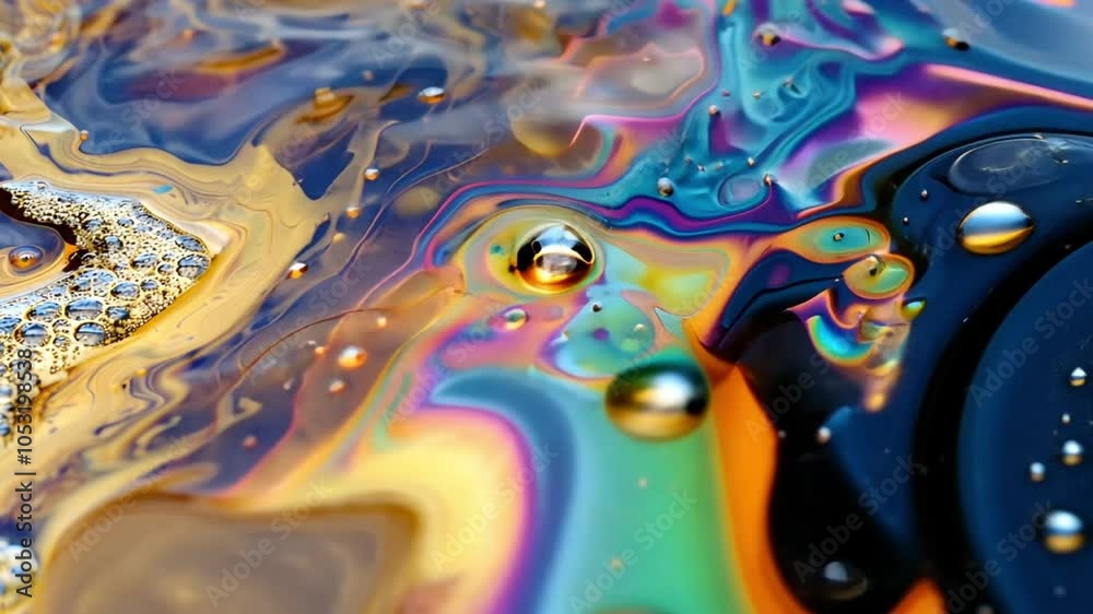 A vibrant, colorful abstract pattern resembling oil on water, showcasing fluid dynamics and beauty.