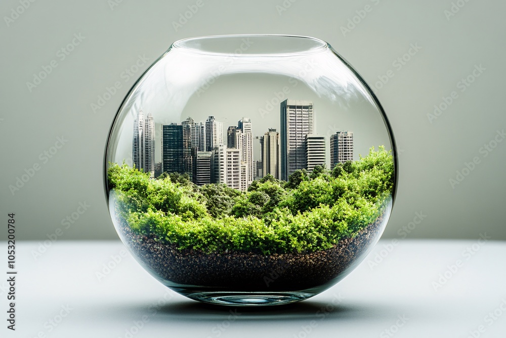 Miniature Cityscape in a Glass Dome: Urban Landscape and Green Living Miniature Cityscape in a Glass Dome: Urban Landscape and Green Living