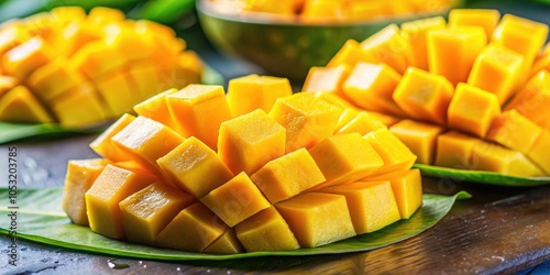 Sliced fresh totapuri mango pieces, vibrant and juicy, totapuri, mango, fruit, sliced, pieces, juicy, vibrant, color, fresh photo