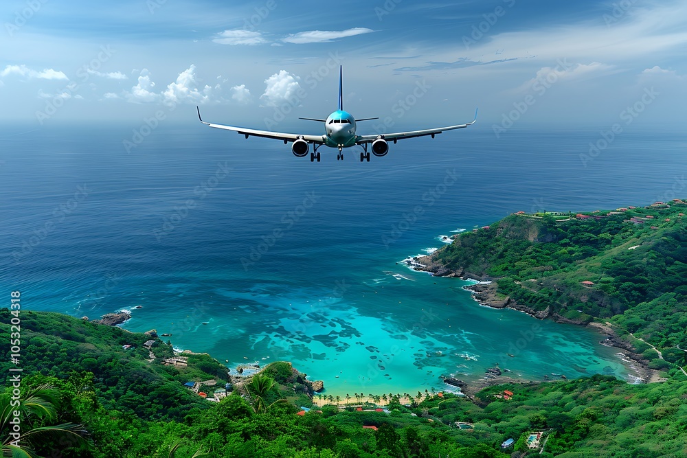 Fototapeta premium Airplane Journey to Exotic Destinations – Captivating Travel Scenes and Dreamy Adventures 