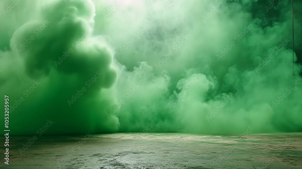 Green smoke billows across a gray floor